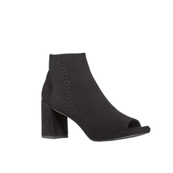Eileen Fisher Croft Booties Womens 8 Black Knit Peep Toe Suede Block Heel - Picture 1 of 8
